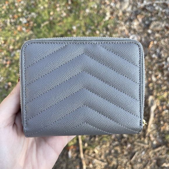 Saint Laurent YSL Cassandra Compact Wallet Grey Gold - Picture 2 of 14